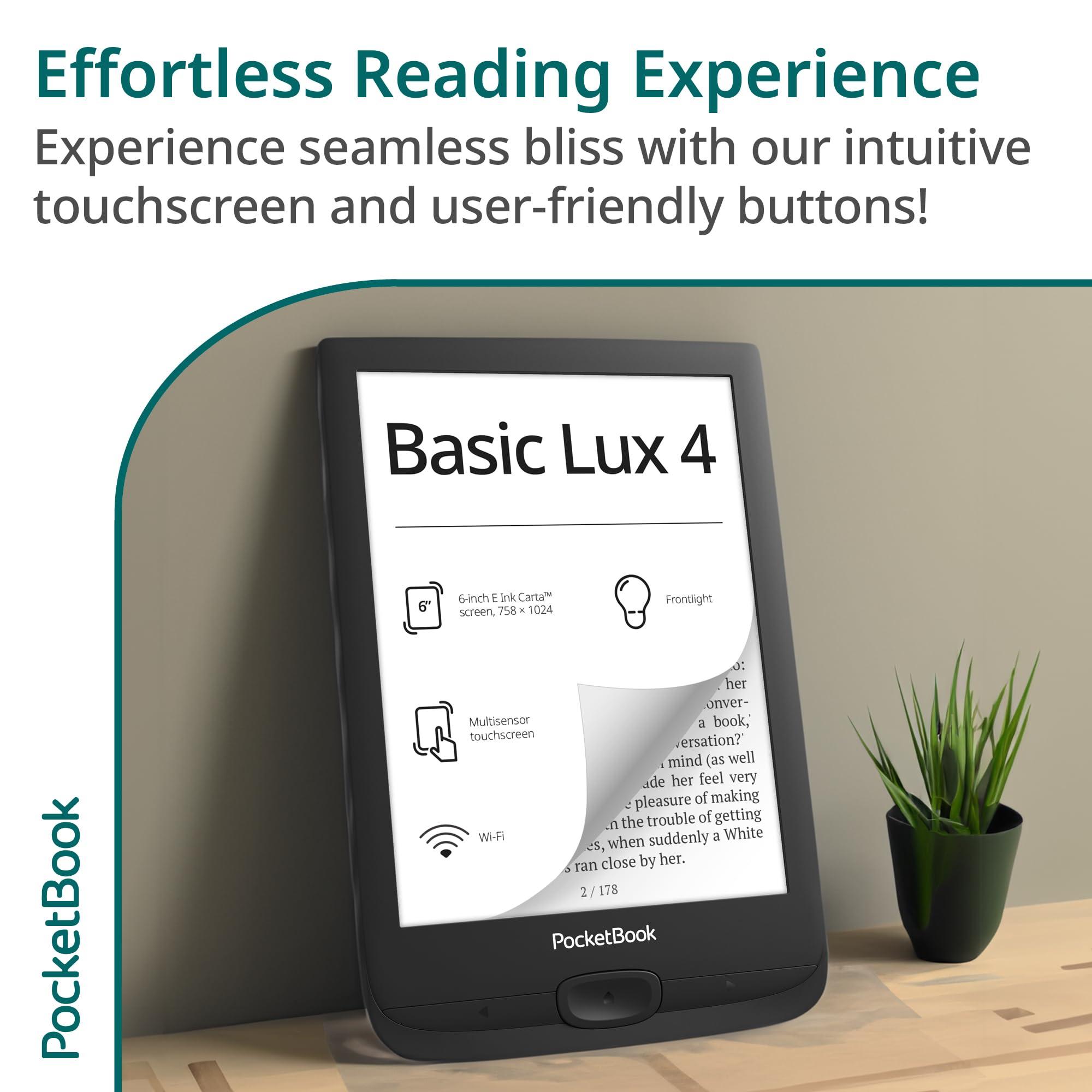 PocketBook PocketBook Basic Lux 4 E-Book Reader | 6 Glare-Free & Eye-Friendly E-Ink Technology | Compact & Lightweight E-Reader | Frontlight | Touchscreen | Wi-Fi | Dictionaries | Micro-SD Slot