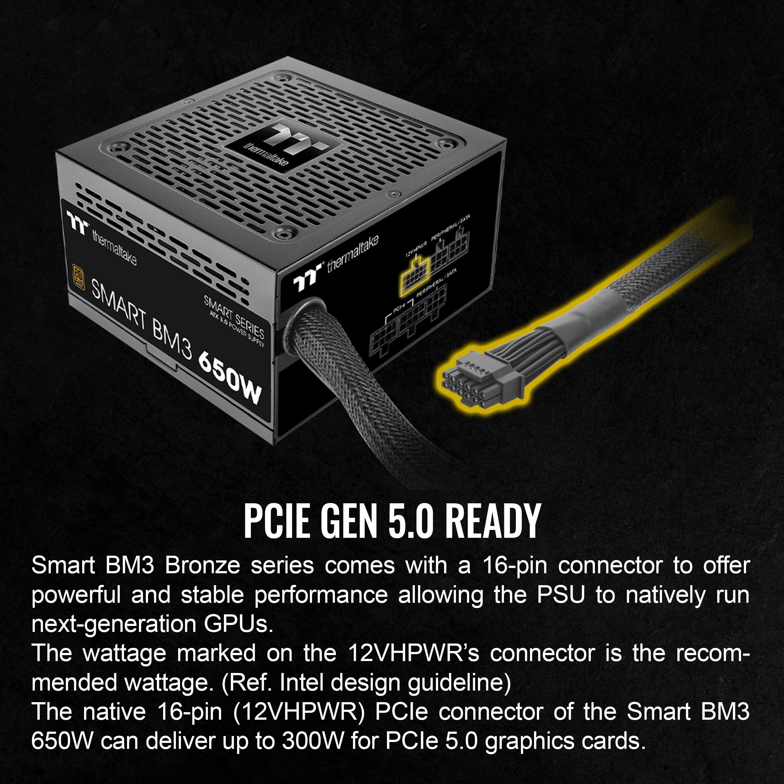 Thermaltake Thermaltake Smart BM3 650W 80Plus Bronze ATX 3.0 & PCIE 5.0 Ready Semi-Modular Power Supply; 105C/221F Japanese Capacitor; 5 Year Warranty; PS-SPD-0650MNFABU-3