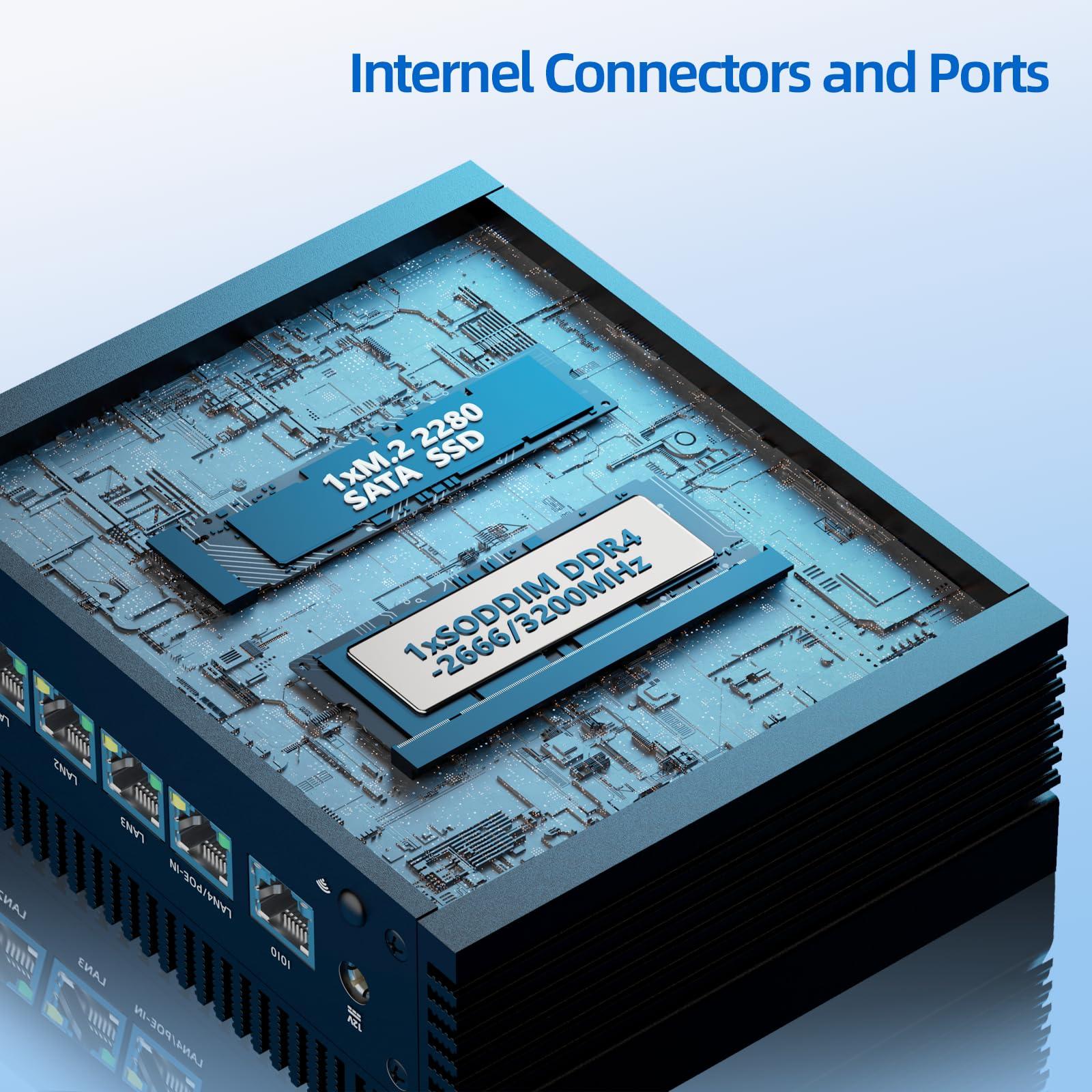 NEOSMAY Fanless N100 Industrial Mini PC Micro Firewall Appliance, 4 * 2.5Gbe i225 LAN Ports POE in Mini Computer 8GB DDR4 RAM 128GB SATA SSD, USB-C/5*USB/SIM Slot/HD+DP/Home Network Pfsense Router