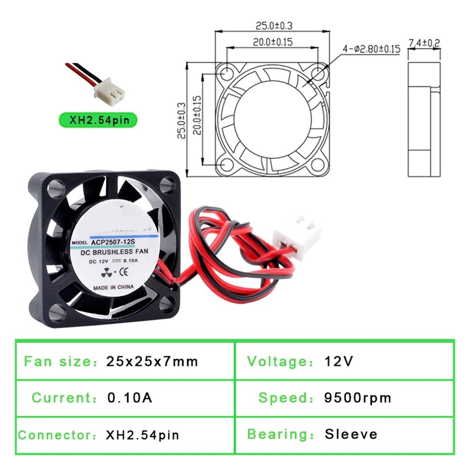 DVNXDPXJ P2507 25x25x7mm DC5V 12V 24V 2-Wire Ultra-Thin Micro Projector Cooling Fan Cooling Aluminum Sheet (Color : 12V)