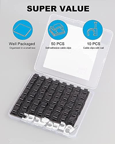 TidyHelper Cable Clips (120 PCS), 50 PCS White Cable Clips Adhesive & 50 PCS Adhesive Cable Clips Black & 20 PCS Wire Clips with Nail, Cord Clips Wire Holders for The Wall, Under Table Cable Management Clips