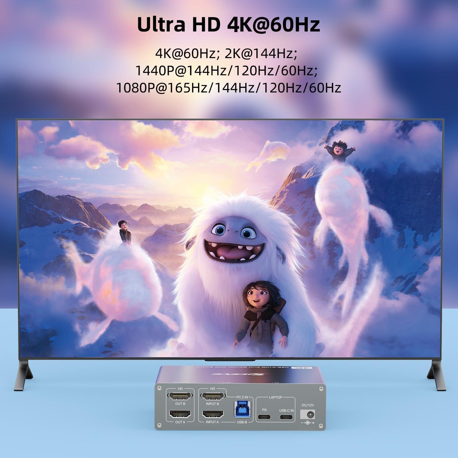 KCEVE KVM Switch 2 Monitors 2 Computers USB C HDMI, Dual Monitor USB 3.0 USB Typc C KVM Switcher Supports 4K@60Hz for 2 Computers Share Keyboard, Mouse and Monitor