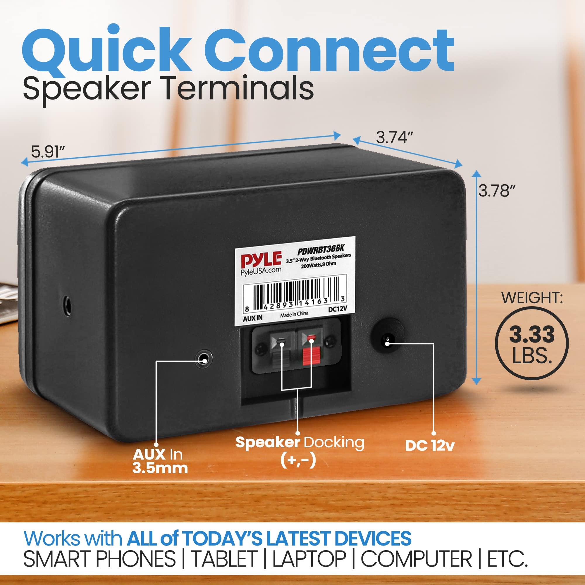 Pyle PyleUsa Bluetooth Indoor Outdoor Speakers Pair - 200 Watt Dual Waterproof 3.5 2-Way Full Range Speaker System w/ 1/2 High Compliance Polymer Tweeter - Home, Boat, Patio, Poolside - PDWRBT36BK,Black