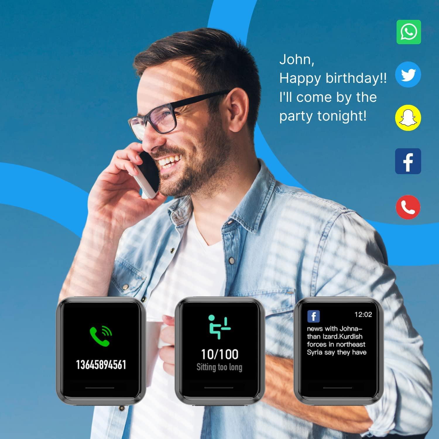 SEAGO Beantech SEAGO S3 Smart Watch, Touch Screen Watch for Men, Fitness Tracker & Heart Rate Monitor, IP68 Waterproof, Compatible Android & iOS Smartphone, Fitness Watch Bundle with 3 Extra Straps