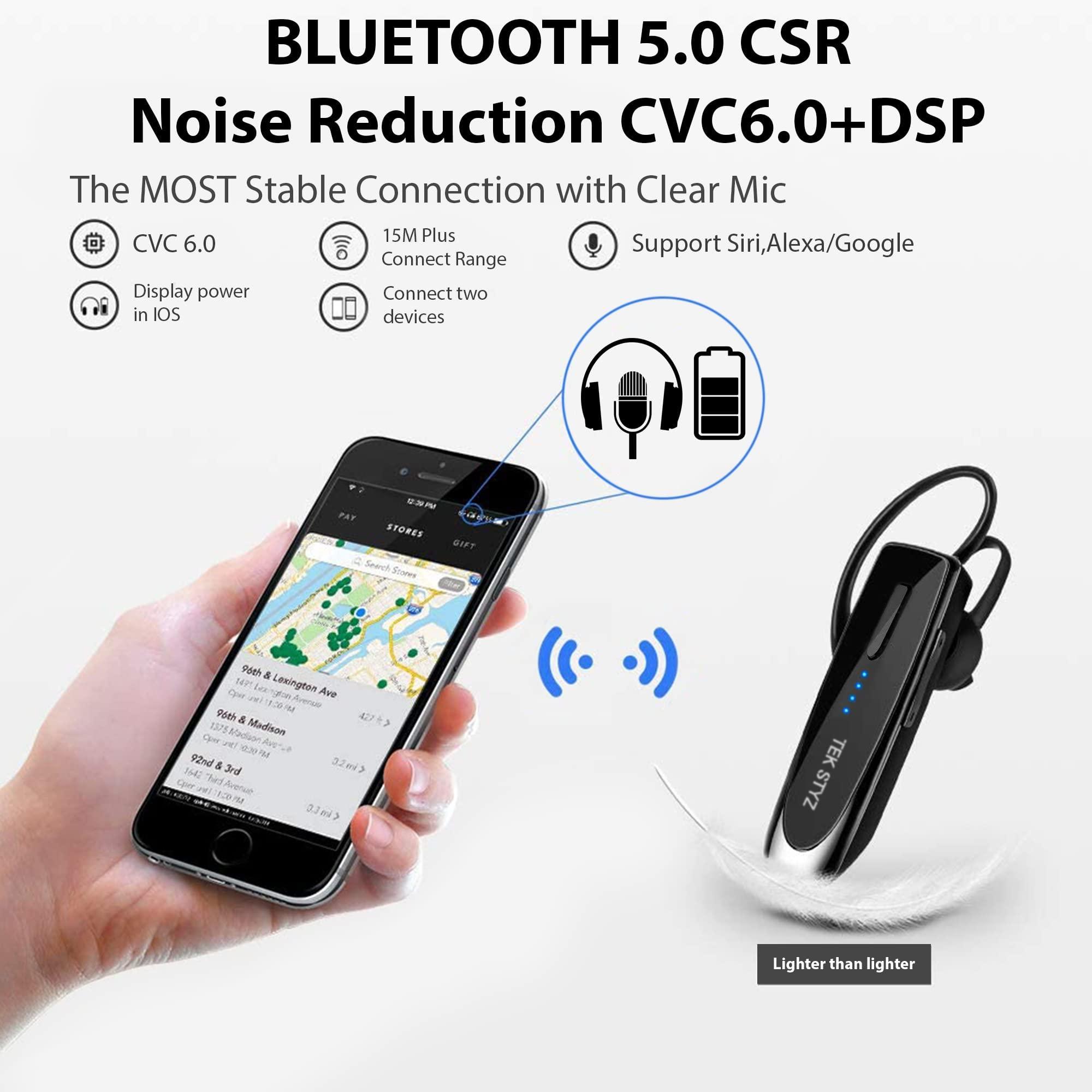 Tek Styz Bluetooth 5.3 Headset Compatible with Samsung Galaxy S21/Ultra/Plus/S21+ 5G IPX5 Dual Microphones Noise Reduction 22Hrs Talk/60 Day Standby