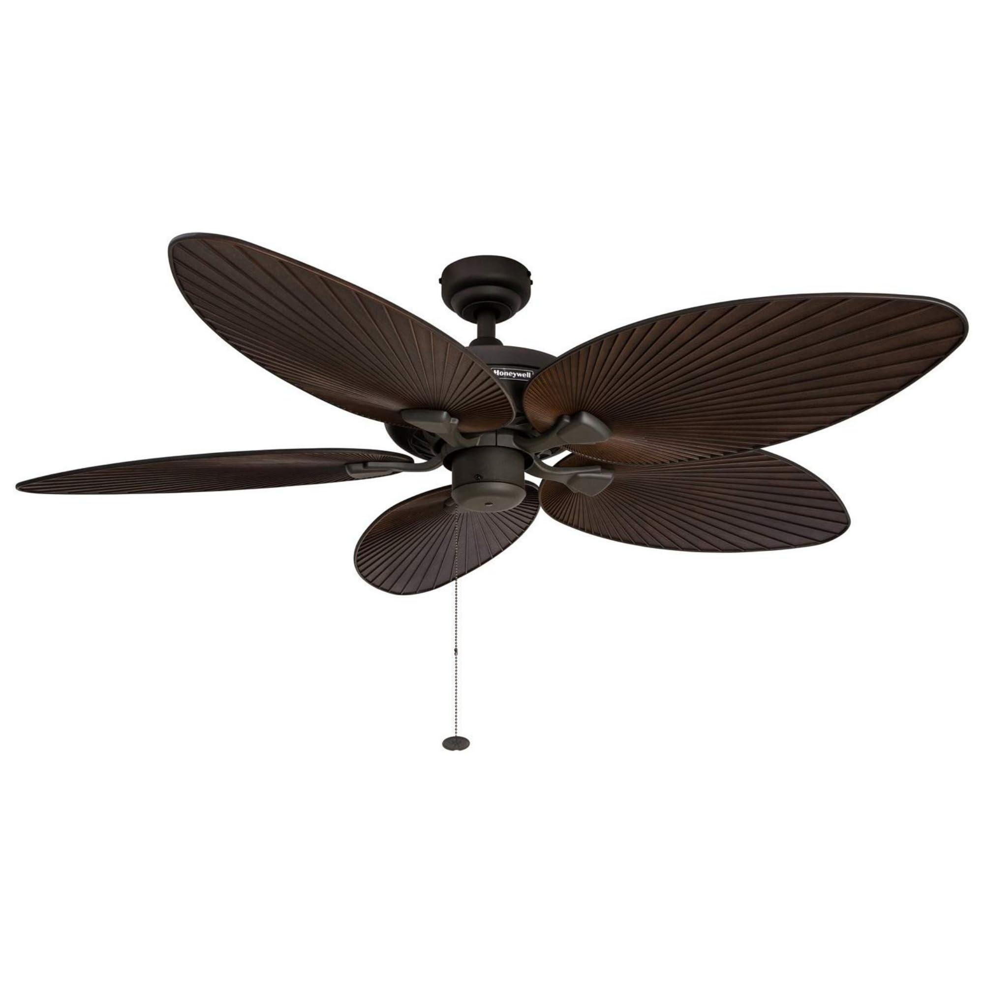 Honeywell Ceiling Fans Honeywell Ceiling Fans Palm Island, 52 Inch Tropical Indoor Outdoor Ceiling Fan with No Light, Pull Chain, Three Mounting Options, 5 Palm Leaf Blades, Wet-Rated - 50207-01 (Bronze)