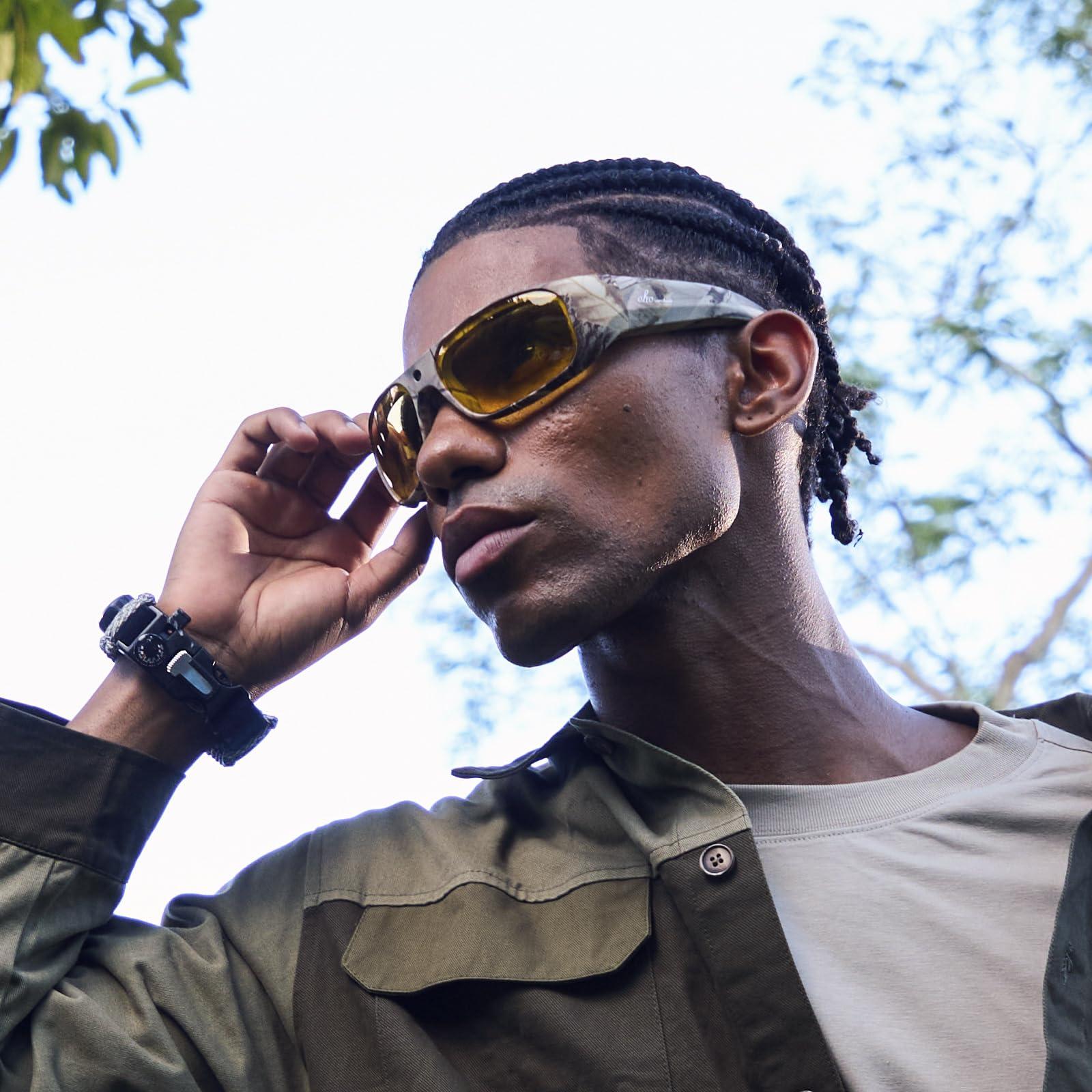 OhO sunshine OhO Camera Glasses,4K Pro 24M Resolution H.265 Smart Glasses with Built-in 64G Memory,UV400 Sunglasses in Camouflage for Hunting