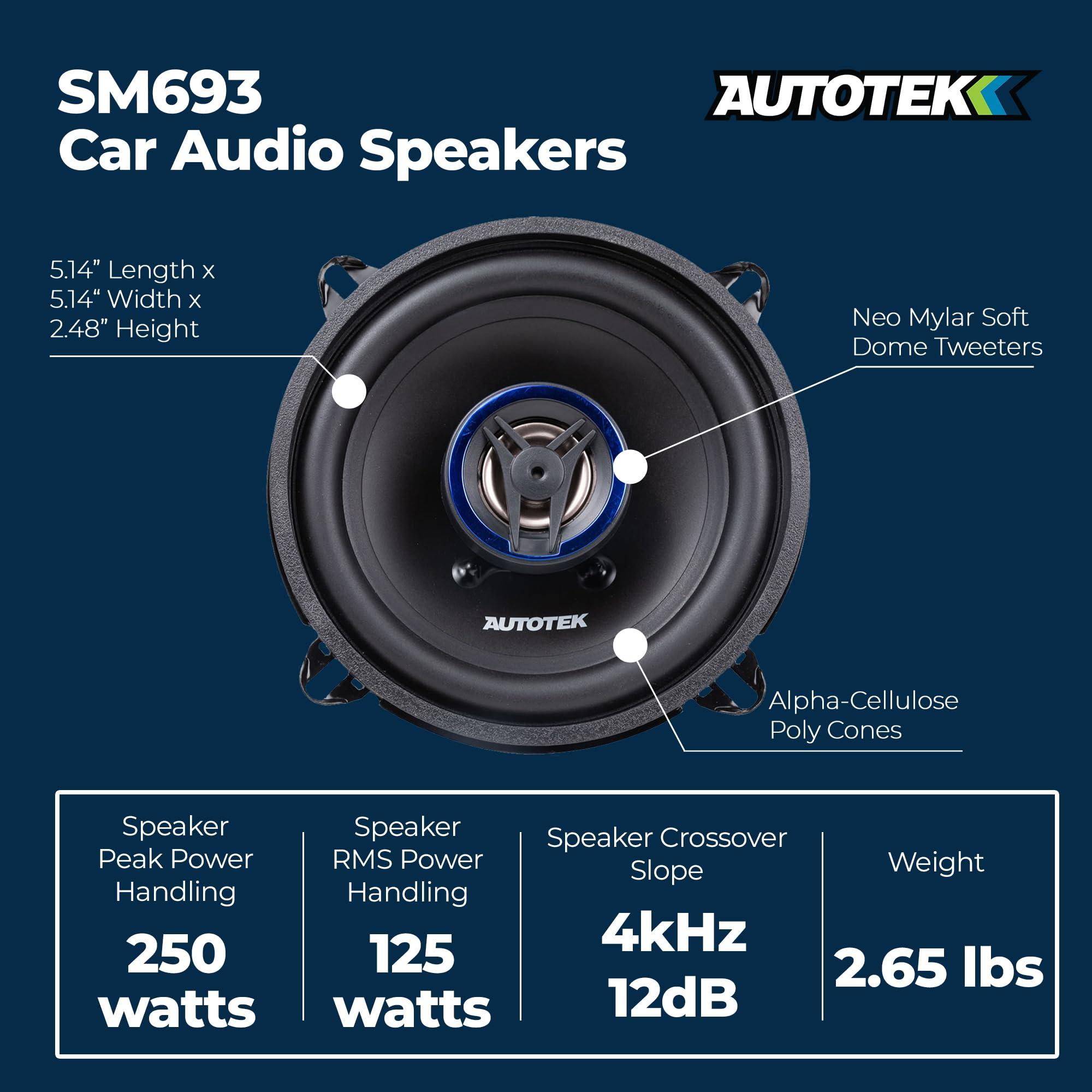 Autotek Autotek Street Machine 250W 5.25 Inch 2 Way Car Audio Coaxial Speakers with Neo Mylar Soft Dome Tweeters for Crystal Clear Sound, Pair