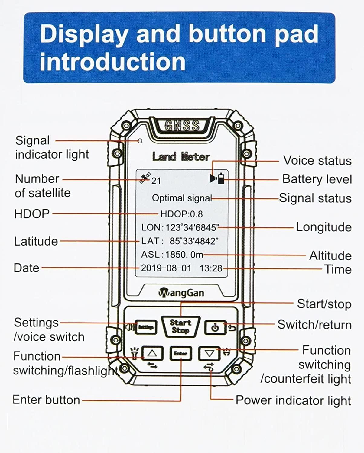 DirectNine Basics DirectNine Basics Land Surveying Equipment, Handheld GPS Land Meter, Professional GNSS Receiver Surveryor Tool with Color Screen for Slope Distance/Area Measurement