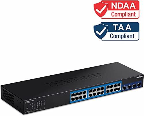 TRENDnet TRENDnet 28-Port Web Smart Switch, 24 x Gigabit Ports, 4 x 10G SFP+ Slots, High Speed Network Uplinks, 128 Gbps Switching Capacity,1U Rack Mountable,Lifetime Protection, Black, TEG-30284