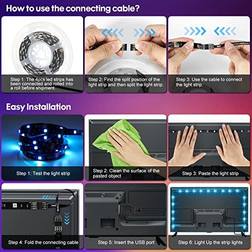 HOUHUI HOUHUI USB LED Strip Lights Kit, 4 Pre-Cut 1.64ft/6.56ft RGB LED Light Strips, Color Changing TV Backlights with Remote, RGB 5050 Bias Lighting for TV, PC, Monitor, Home Theater, DIY Decoration