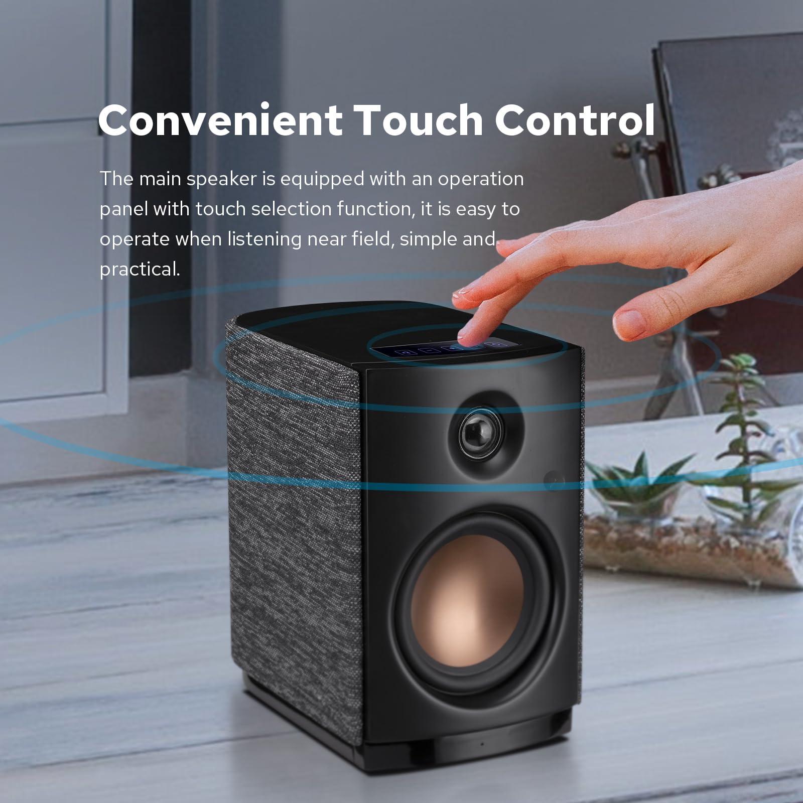 HiVi-Swans HiVi-Swans OS-10 HiFi Stereo Speakers, Bluetooth 5.0 Active Computer Bookshelf Speakers - 4'' Dynamic Woofer, Powered Desk Speakers 62w RMS with Touch Control for PC/Phone/TV/Monitor (Pair)