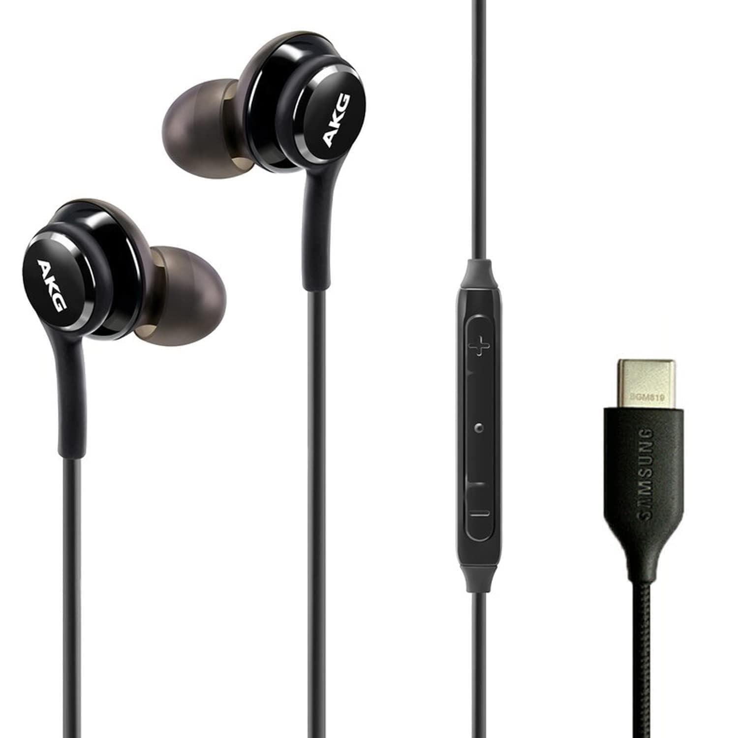 SAMSUNG SAMSUNG AKG Earbuds Original USB Type C in-Ear Earbud Headphones with Remote & Mic for Galaxy A53 5G, S22, S21 FE, S20 Ultra, Note 10, Note 10+, S10 Plus - Braided - includes Velvet Pouch - Black