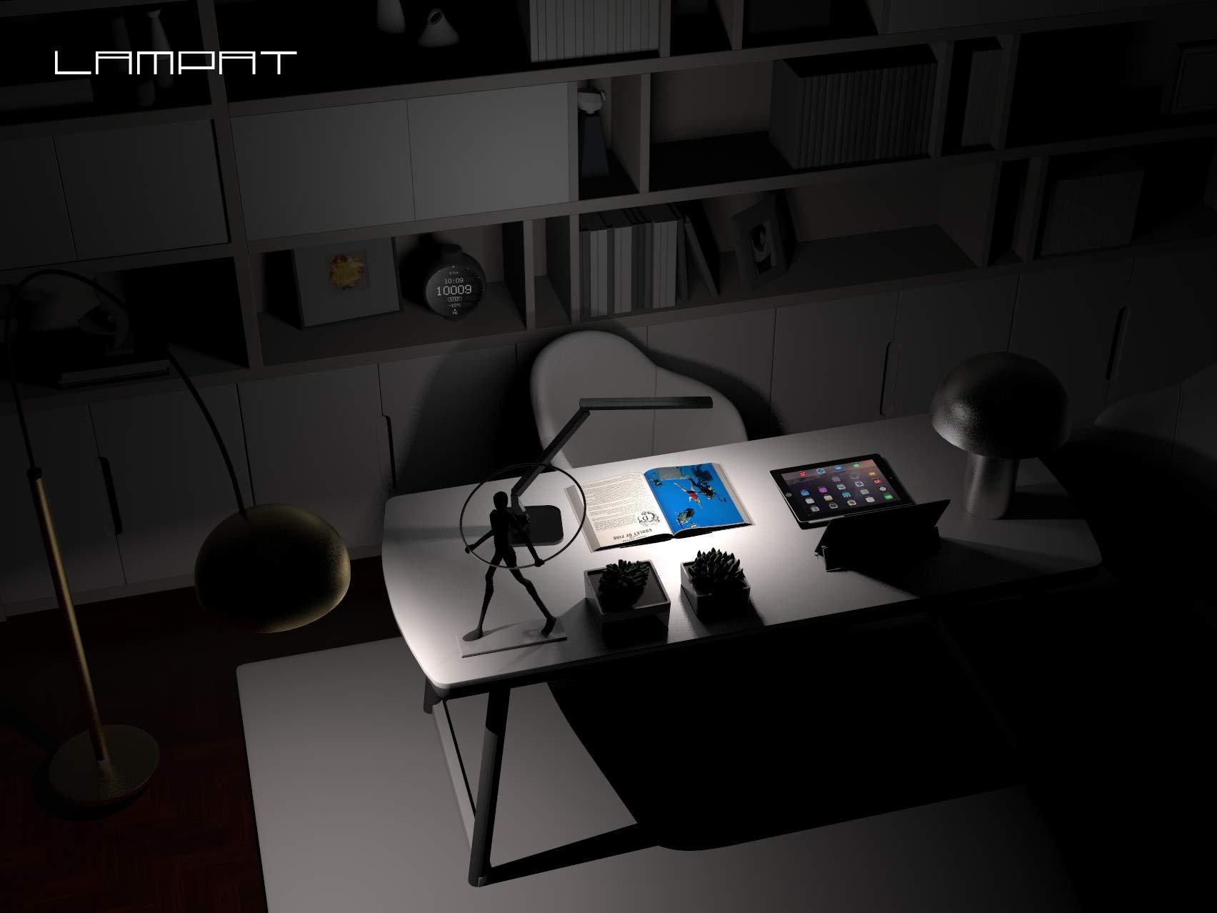 Lampat LAMPAT Dimmable LED Desk Lamp, 4 Lighting Modes (Reading/Studying/Relaxation/Bedtime), 5-Level Dimmer, Touch-Sensitive Control Panel, 1-Hour Auto Timer, 5V/1A USB Charging Port, Piano Black