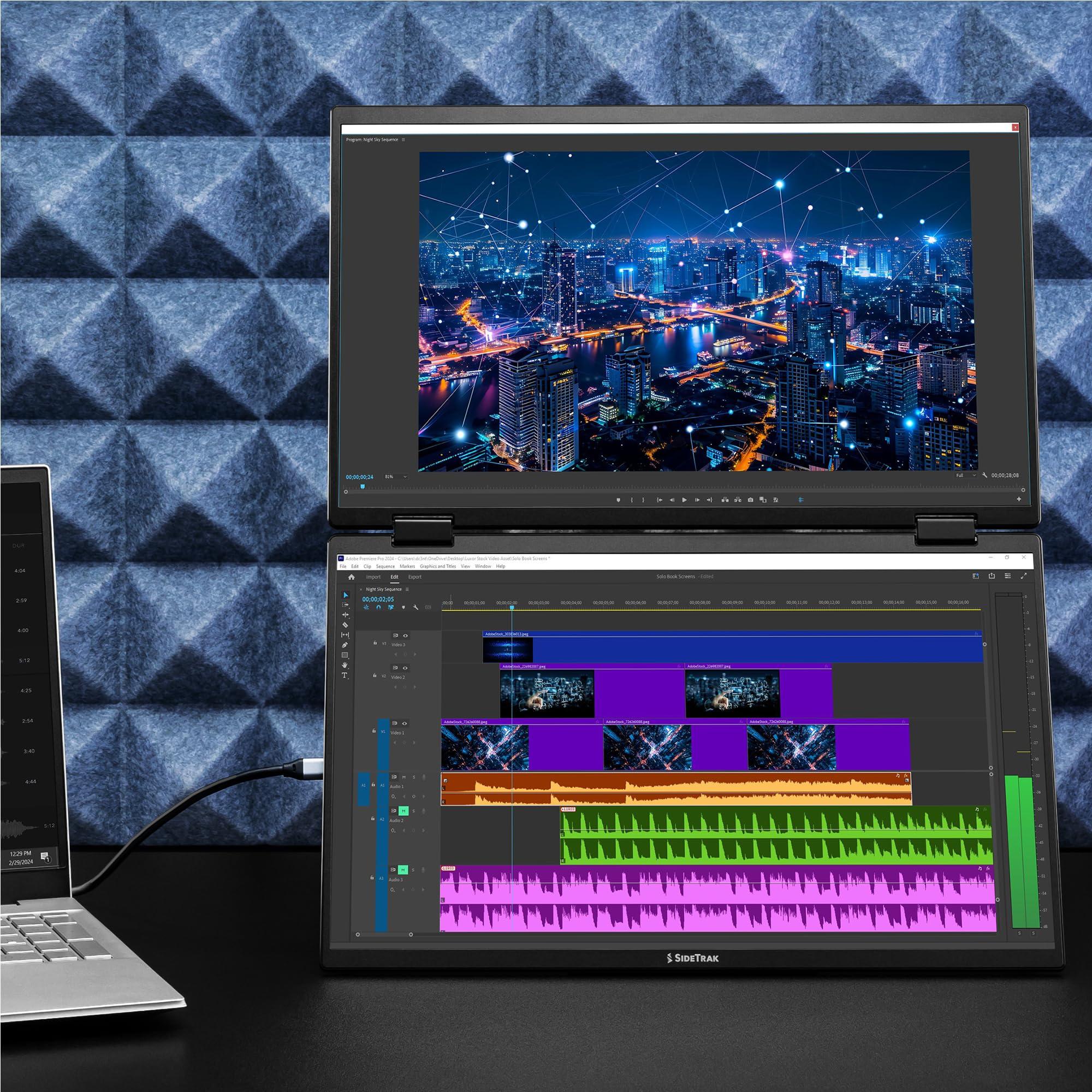 SideTrak SideTrak Solo Book 15.6" Foldable Dual Screen Portable Monitor with Protective Sleeve | Stacked FHD Laptop Screen Extender, 360 Rotation, USB-C & HDMI, Mac, PC, Chromebook Compatible