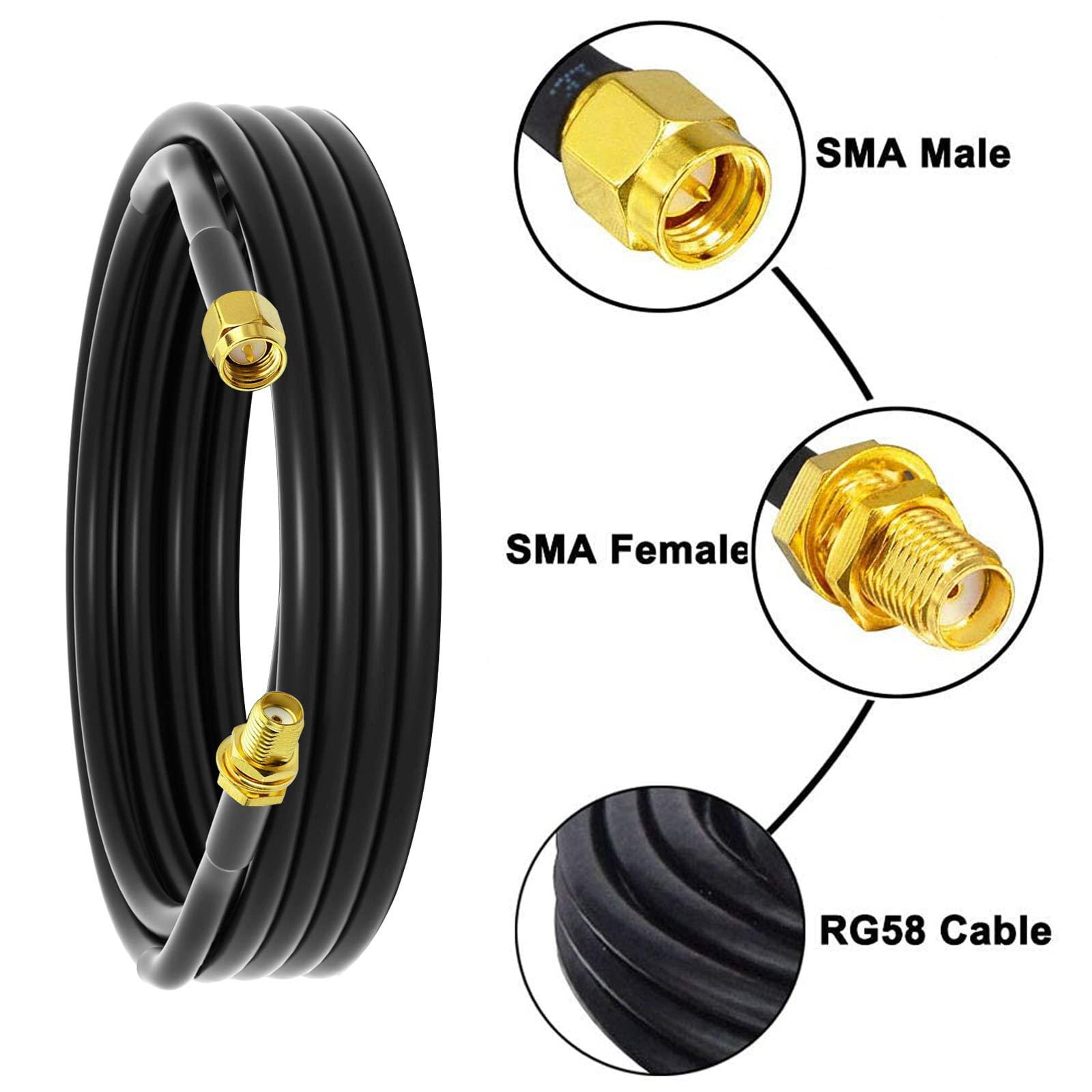 onelinkmore onelinkmore Low-Loss Coaxial Extension Cable 15Ft RG58 SMA Female to SMA Male Extension RF Coaxial Cable Connector and Two-Way Radio Applications Pure Copper 50 ohm RF Jumper Cable