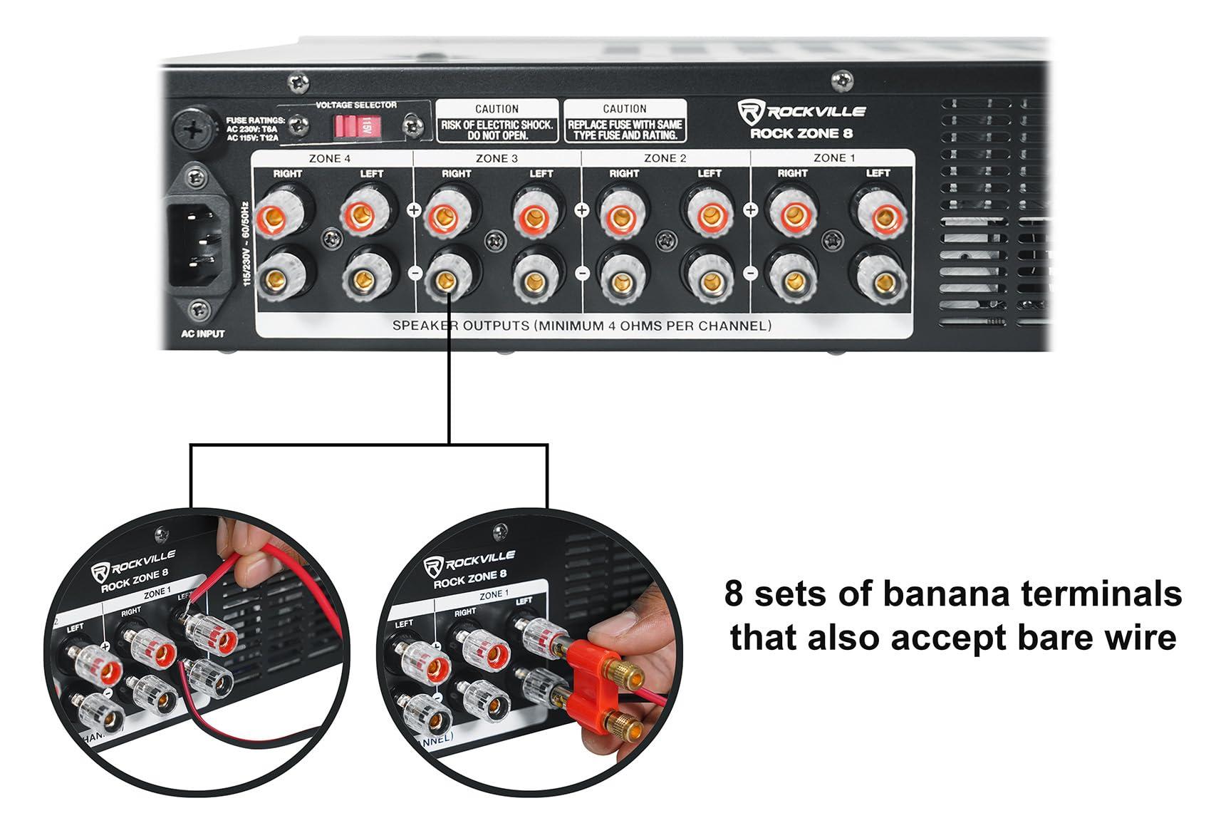 Rockville Rockville Bundle: (1) Rockville Rock Zone 8 Channel 1000W RMS Multi Room Receiver/Amplifier Bundle with (4) Pair Rockville HC85 8" Inch 700 Watt in-Ceiling Home Theater Speakers 8 Ohm (5 Items)