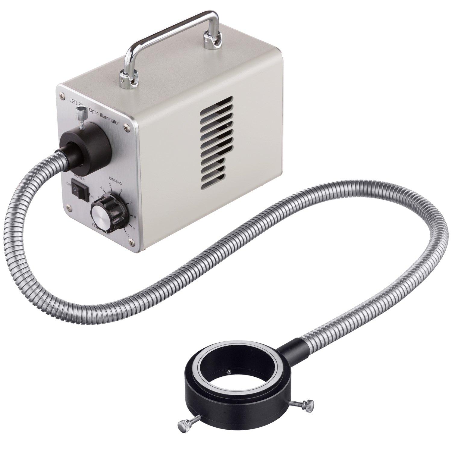 AmScope AmScope 3.5X-90X Zoom Stereo Trinocular Microscope on Dual-Arm Boom Stand with LED Fiber Optic Ring Light