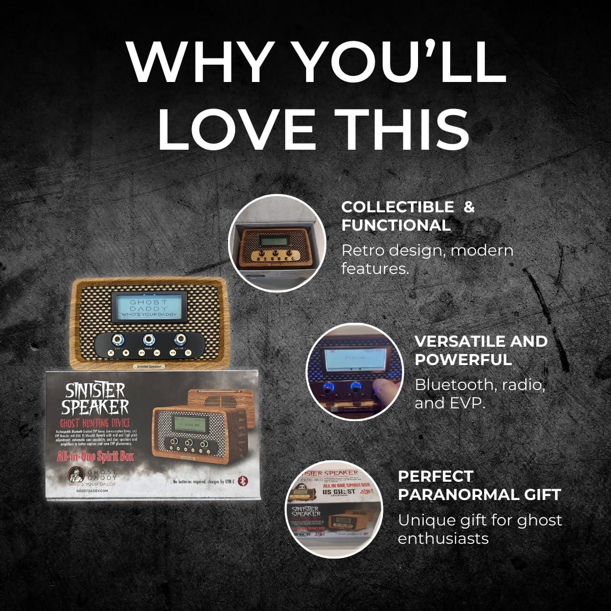 US Ghost Adventures Sinister Speaker Spirit Box Dual EVP Recorder & Bluetooth Ghost Box | Paranormal Activity Detector with AM/FM/SW Sweep | Vintage-Inspired Design