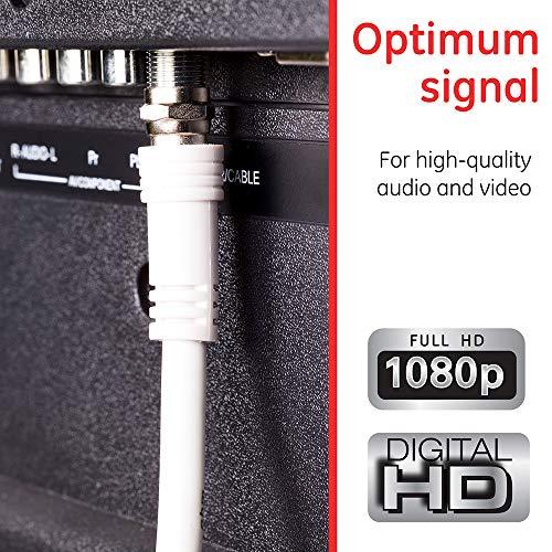 GE home electrical GE RG6 Coaxial Cable, 25 ft. F-Type Connectors, Double Shielded Coax, Input Output, Low Loss Coax, Ideal for TV Antenna, DVR, VCR, Satellite Receiver, Cable Box, Home Theater, White, 33604