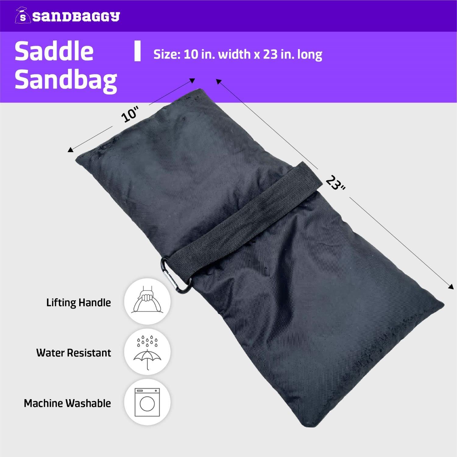 Sandbaggy Saddle Sandbags (Black) - Comes Pre Filled with 15 lbs. of Sand (25 lb. Weight Capacity) - Weights for Photography, Tents, Outdoor Equipment (1 Bag)