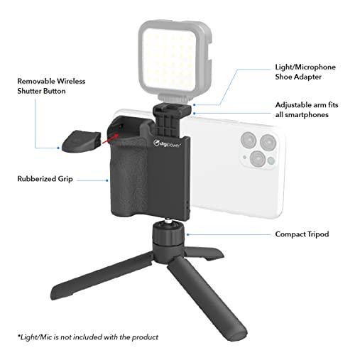 DigiPower DigiPower Pocket Grip Stabilizer with Wireless Shutter Remote & Table-Top Mini Tripod for Mobile Phone, Works with iPhones & Android Smartphones for Filming YouTube, TikTok, & Instagram Videos,