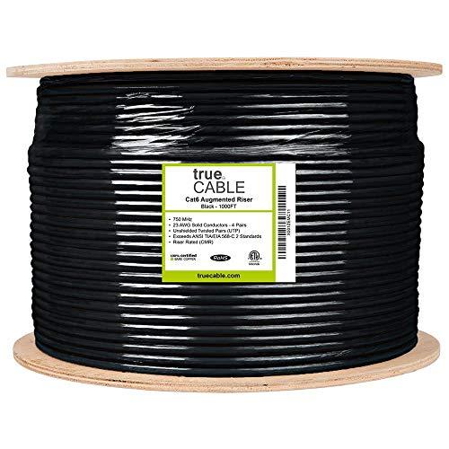 TRUE CABLE trueCABLE Cat6A Riser (CMR), 1000ft, Black, 23AWG 4 Pair Solid Bare Copper, 750MHz, PoE++ (4PPoE), ETL Listed, Unshielded Twisted Pair (UTP), Bulk Ethernet Cable