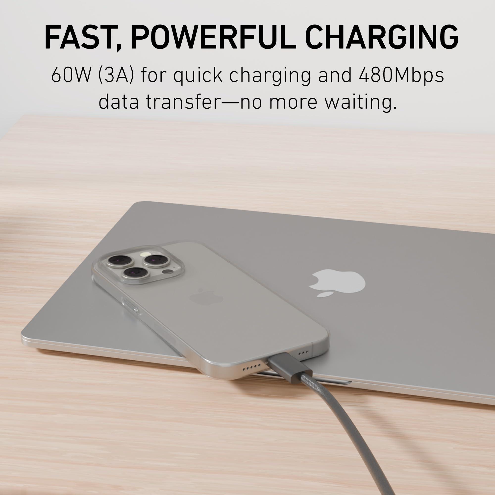 PEEL PEEL USB-C to USB-C Charging Cable (Black), 480Mbps Speed, 60W Power Delivery, Tangle-Free Braided Cord, for Smartphones, Tablets, and Laptops, 3.3 Feet