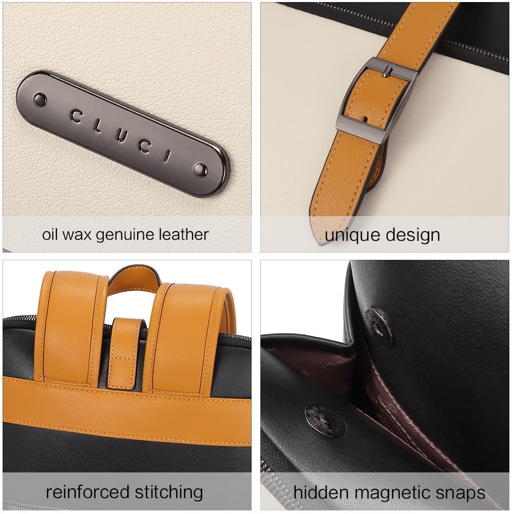 CLUCI CLUCI Leather Backpack for Women, 15.6 inch Laptop Bag, Large Genuine Work Backpack Travel Back