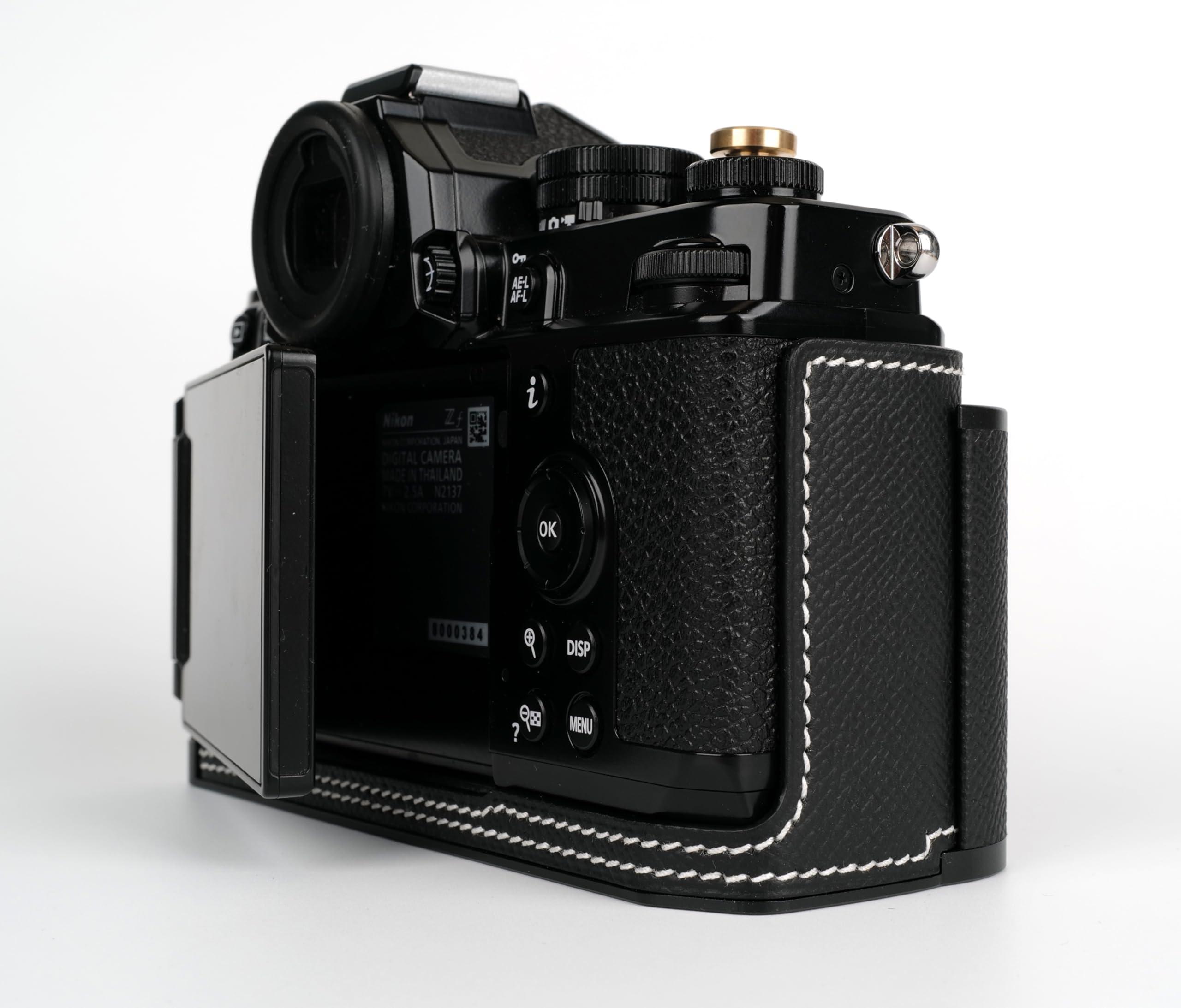Uchandmade Uchandmade Handmade Genuine Leather Camera Half Case for Nikon ZF/Nikon ZF Camera Case/Nikon ZF Case - Top Layer Cowhide Body + Metal Base Plate + Hand Shank Design (Black)