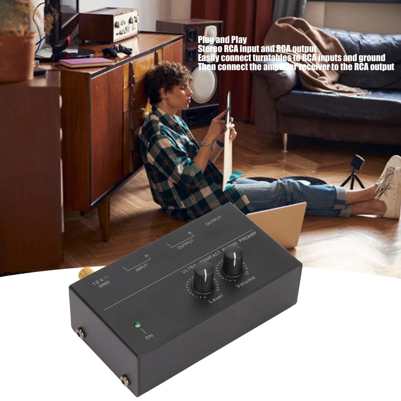 Focket PP500 Phono Turntable Preamp, Mini Electronic Audio Stereo Phonograph Preamplifier with Input Output, 12V DC Adapter, Mini Record Player Preamp Home Theater (US Plug)