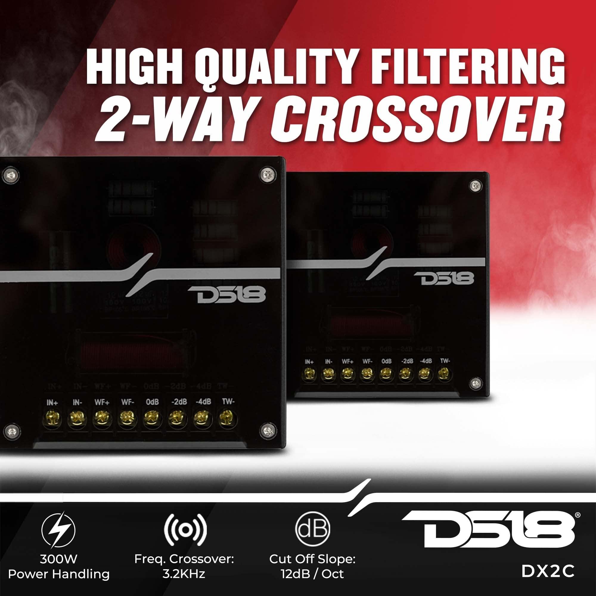 DS18 DS18 DX2 Deluxe 6.5 2-Way Premium Car Audio Component Speaker System - 460 Watts, 4 Ohm - Set with Woofer, Tweeter, and Crossover (6 Piece Set)
