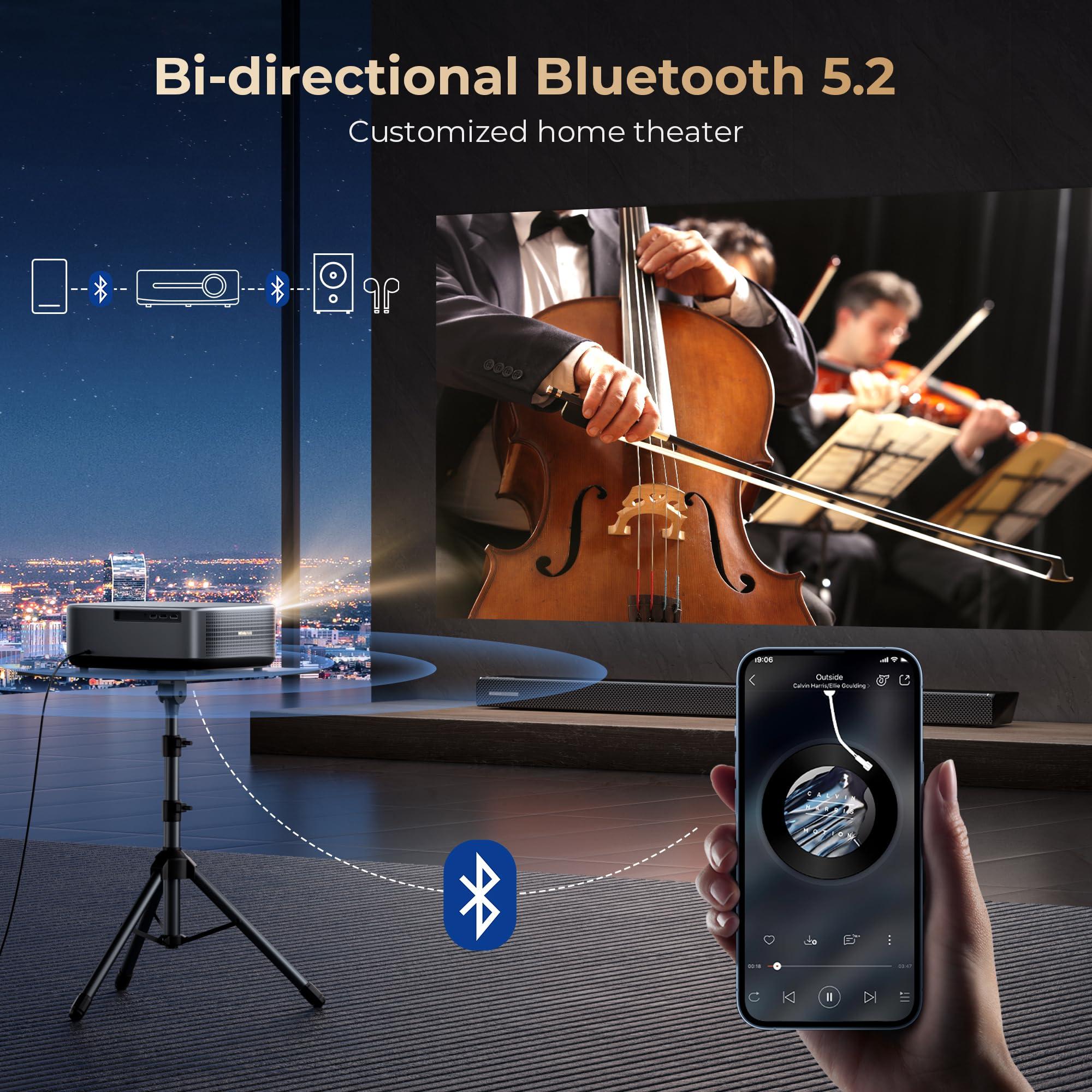 Alvar [1200 ANSI & Audio by DBX-TV] Alvar 4K Projector with WiFi 6 and Bluetooth, 30W Speakers, Netflix Licensed & DoIby Audio Outdoor Proyector, Auto Focus Native 1080P Smart Projector with HDR10+, Black