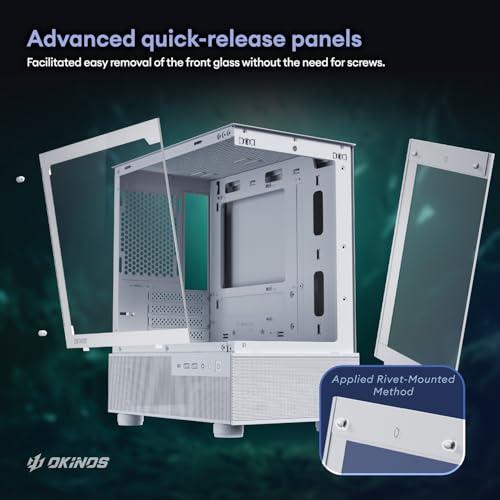 Okinos Okinos Aqua 3, Micro ATX Case, MATX PC Case with 3 X 120mm 3-Pin ARGB Fan Pre-Installed, Panoramic View Tempered Glass Front & Side Panel, with Type C Port, White