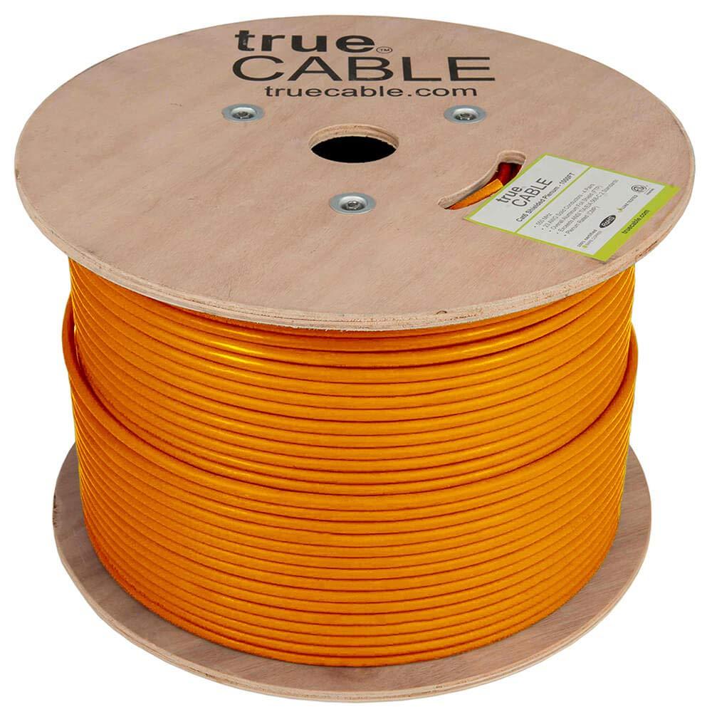 TRUE CABLE trueCABLE Cat6 Plenum Shielded (CMP), 1000ft, Orange, 23AWG Solid Bare Copper, 550MHz, PoE++ (4PPoE), ETL Listed, Overall Aluminum Foil Shield (F/UTP), Bulk Ethernet Cable