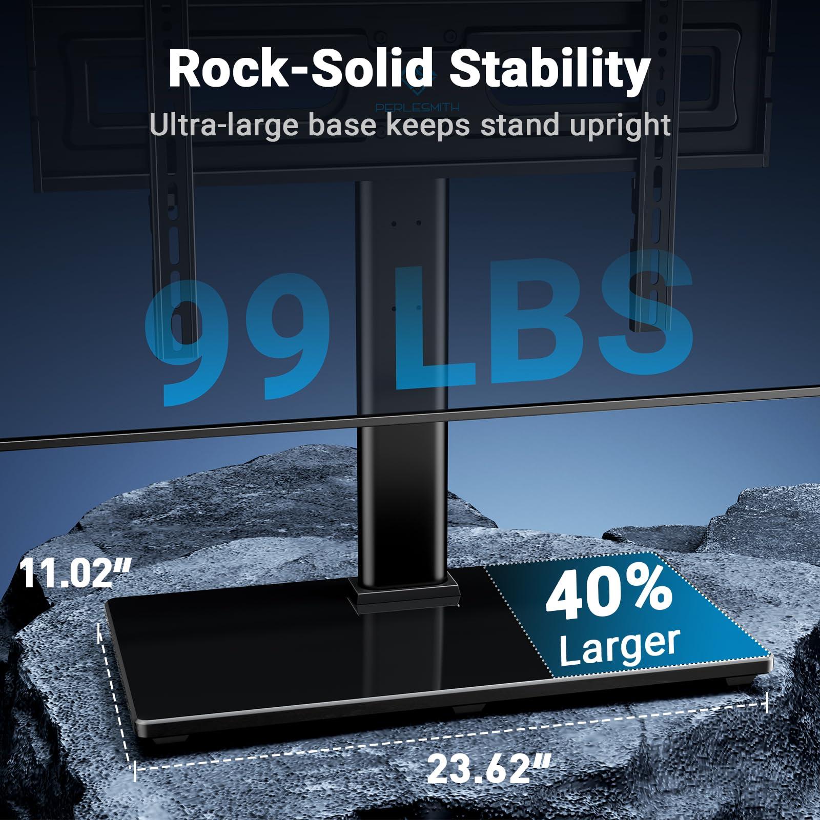 PERLESMITH PERLESMITH Swivel Universal TV Stand Mount for 32-82 Inch LCD OLED Flat/Curved Screen TVs up to 99lbs-Height Adjustable Table Top TV Stand/Base with Tempered Glass Base&Wire Management,VESA 600x400mm