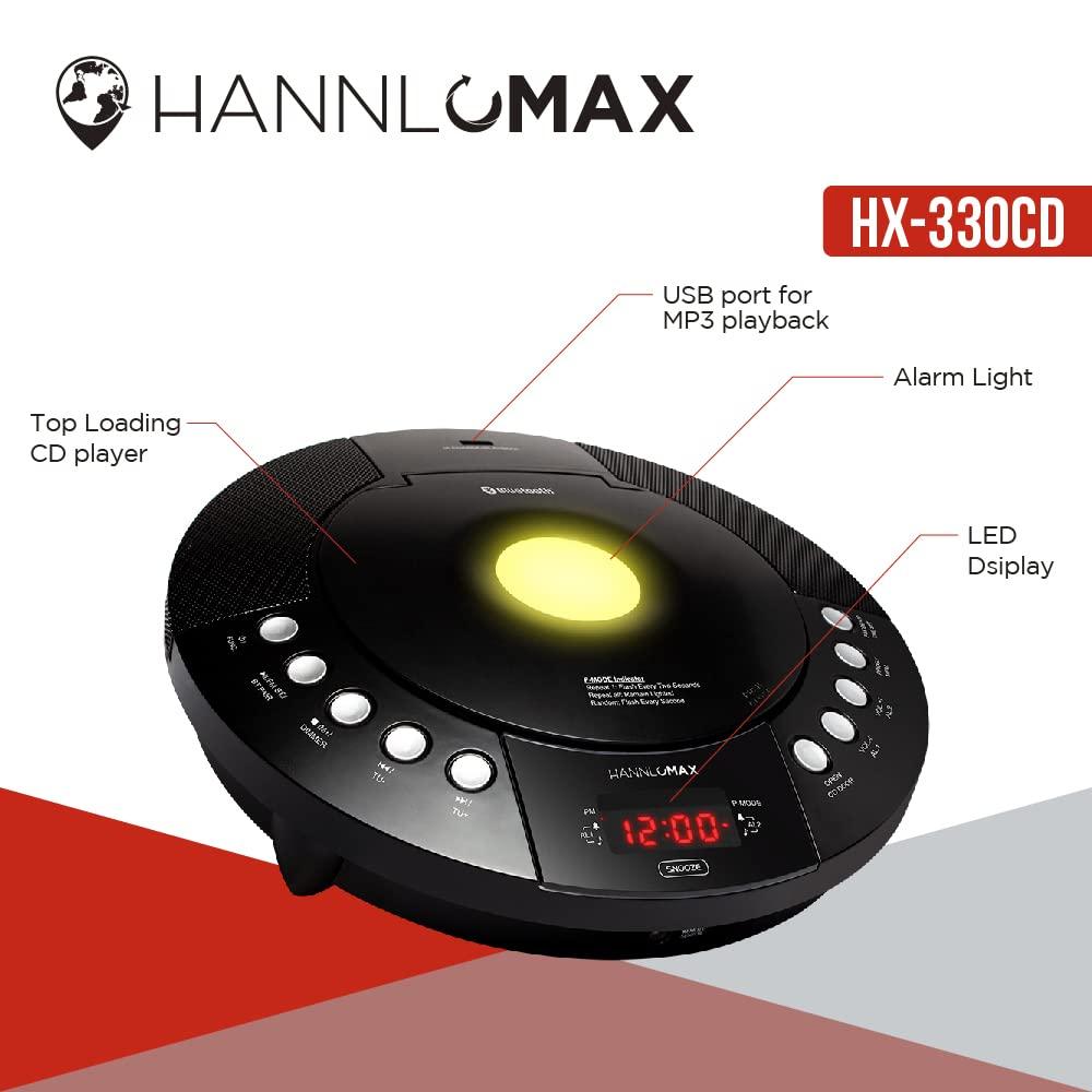 HANNLOMAX HANNLOMAX HX-330CD CD Player, FM Radio, Bluetooth, Alarm Clock, Red LED Display, USB Port for Charging and MP3 Playback, Aux-in, Remote Control included, AC Operation only. (Black)