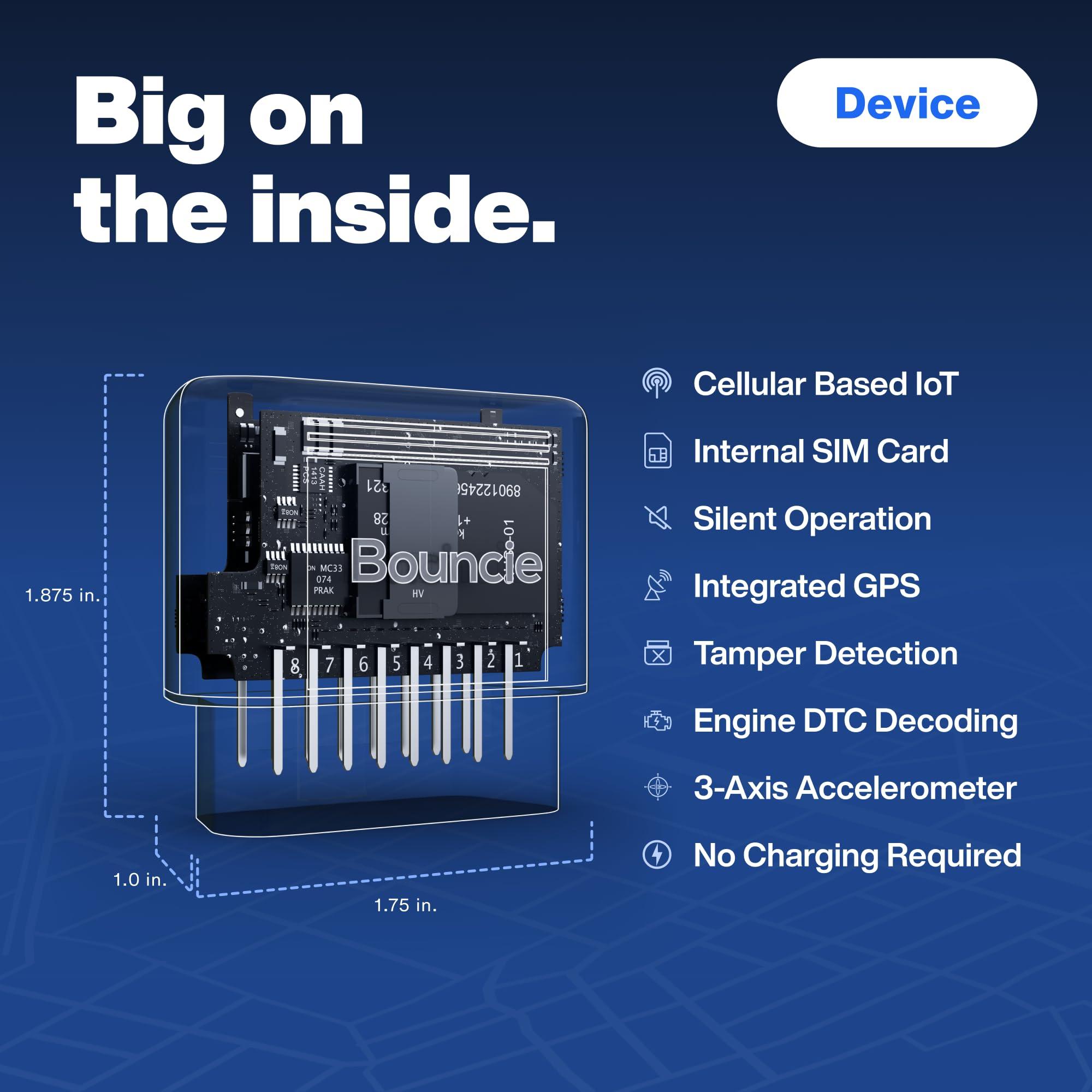 Bouncie Bouncie GPS Tracker for Vehicles with Real-Time Location, Route History, Speed Monitoring, Geo-Fence & Accident Notifications - for Fleets & Family - Cancel Anytime