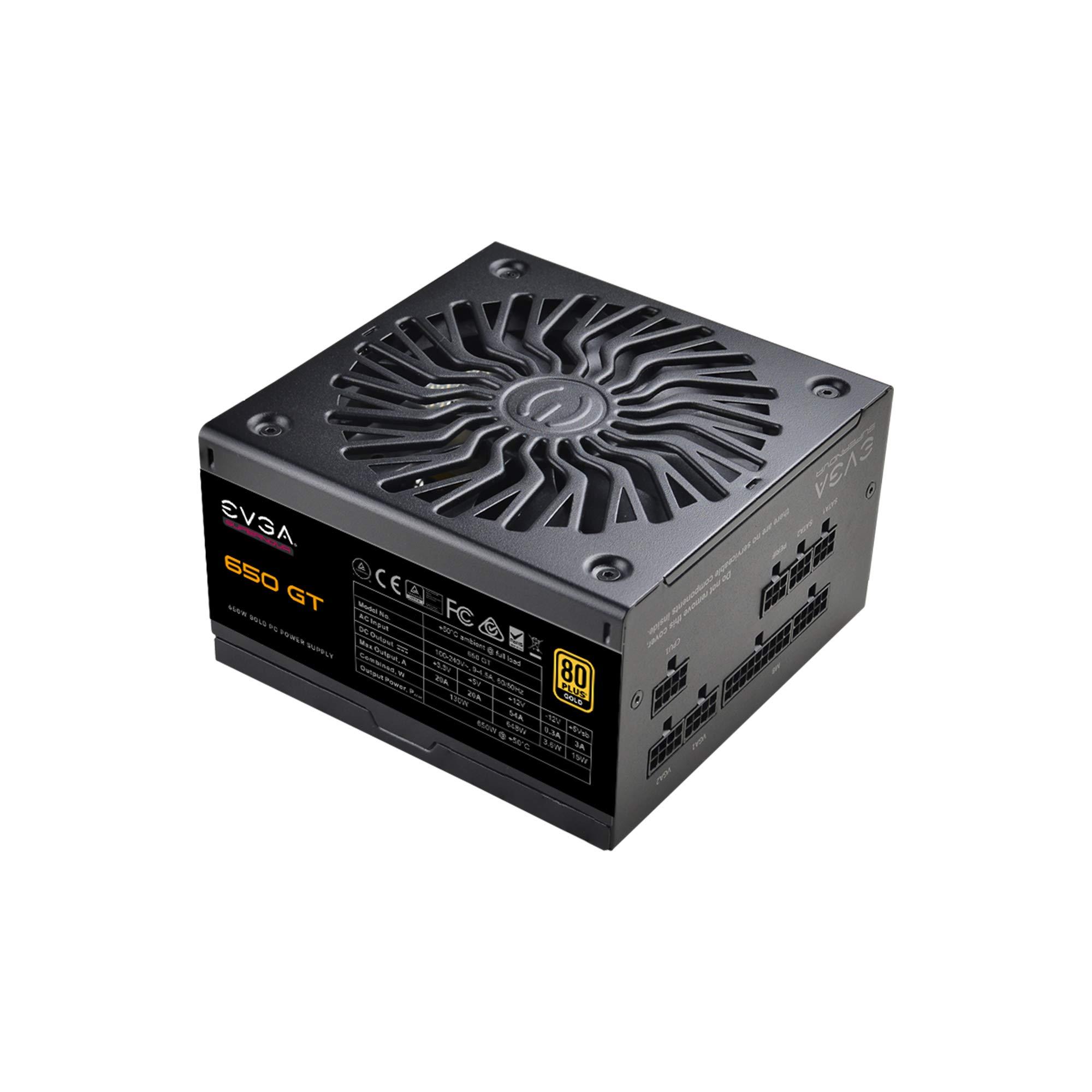 EVGA EVGA 650 GT, 80 Plus Gold 650W, Fully Modular, Auto Eco Mode with FDB Fan, 100% Japanese Capacitors, 7 Year Warranty, Includes Power ON Self Tester, Compact 150mm Size, Power Supply 220-GT-0650-Y1
