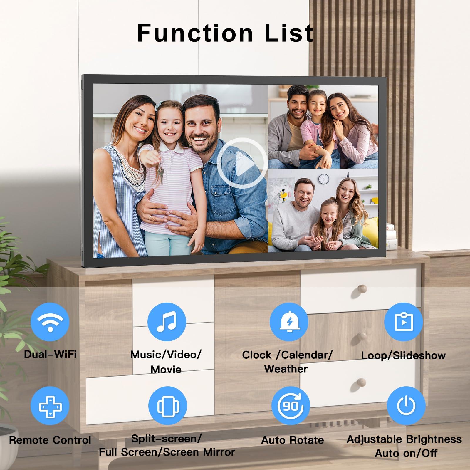 PWOSUN Large Digital-Picture-Frame 21.5" WiFi Photo-Frame - 32GB Digital Picture Frame FHD 1080P, Sync Phone, Light Sensor, Wall-Mounted, Share Photos Videos via App, Email, Free Cloud Storage