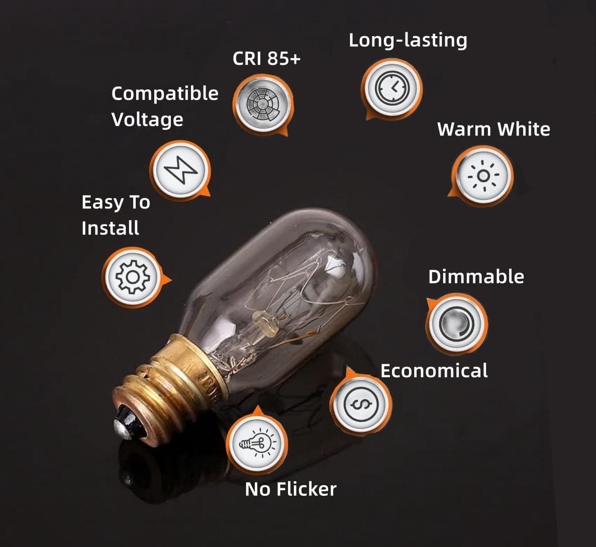 Fenrun Moflekja Himalayan Salt Lamp Bulbs, T20 25W Original Replacement Long Lasting Incandescent Candelabra Light Bulbs E12 Socket, 120V 2700K Warm White, Pack of 12