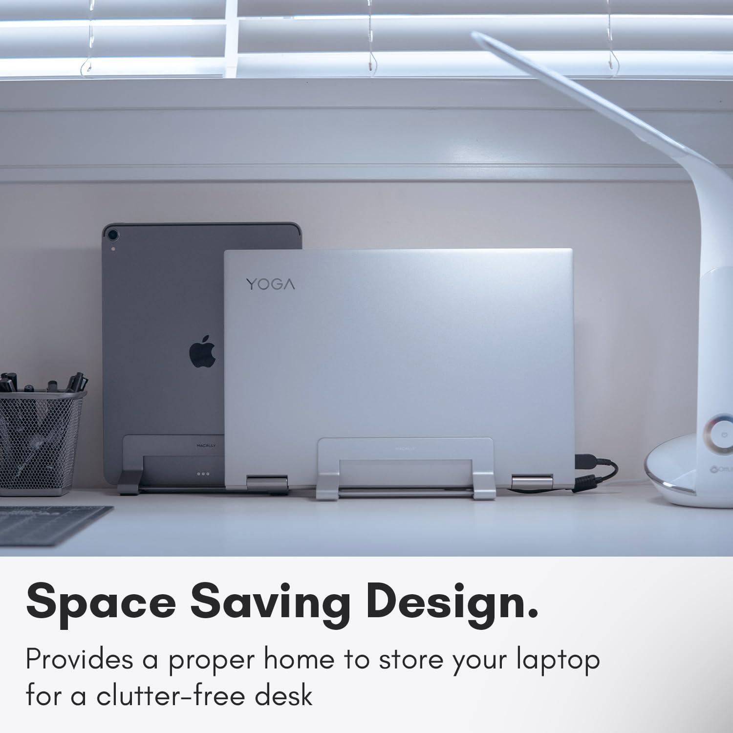 Macally Macally Vertical Laptop Stand for Desk | Laptop Holder Vertical | MacBook Stand (Pro/Air) Save Space and Improve Airflow with Closed Adjustable Laptop Dock Stand