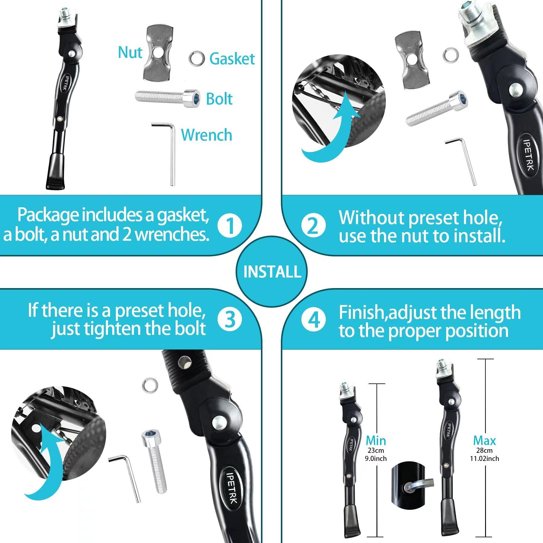 IPETRK IPETRK Kickstand for Kids Bike for 16 18 20 Inch Adjustable Folding Center Mount Children's Bicycles Black Aluminium Alloy Bike Kick Stand Easy Install