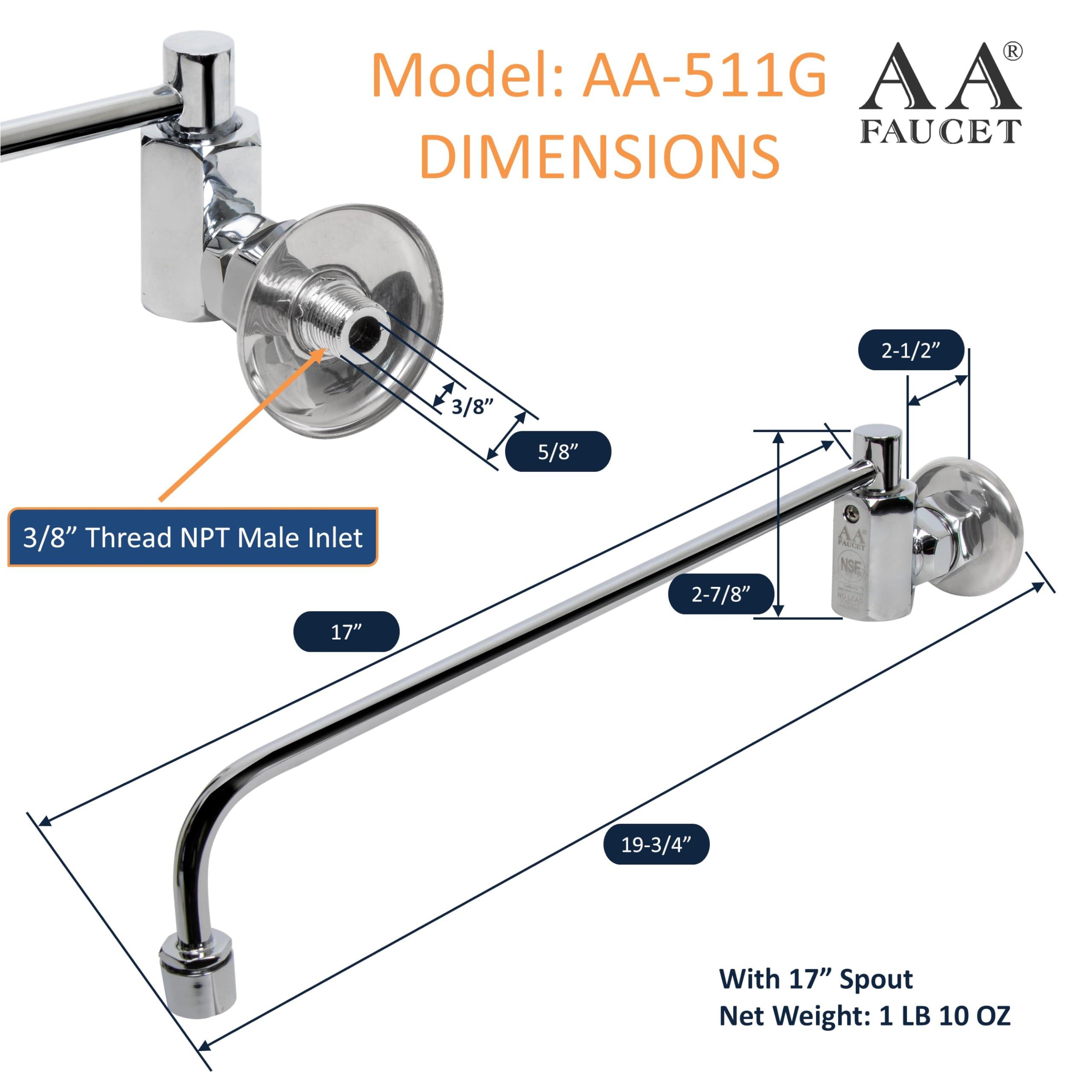 AA Faucet AA Faucet Wok Range Center-On Automatic Faucet with 17" Spout & 3/8" Male Inlet for Restaurant Kitchen AA-511G (3/8" Inlet 17" Spout)