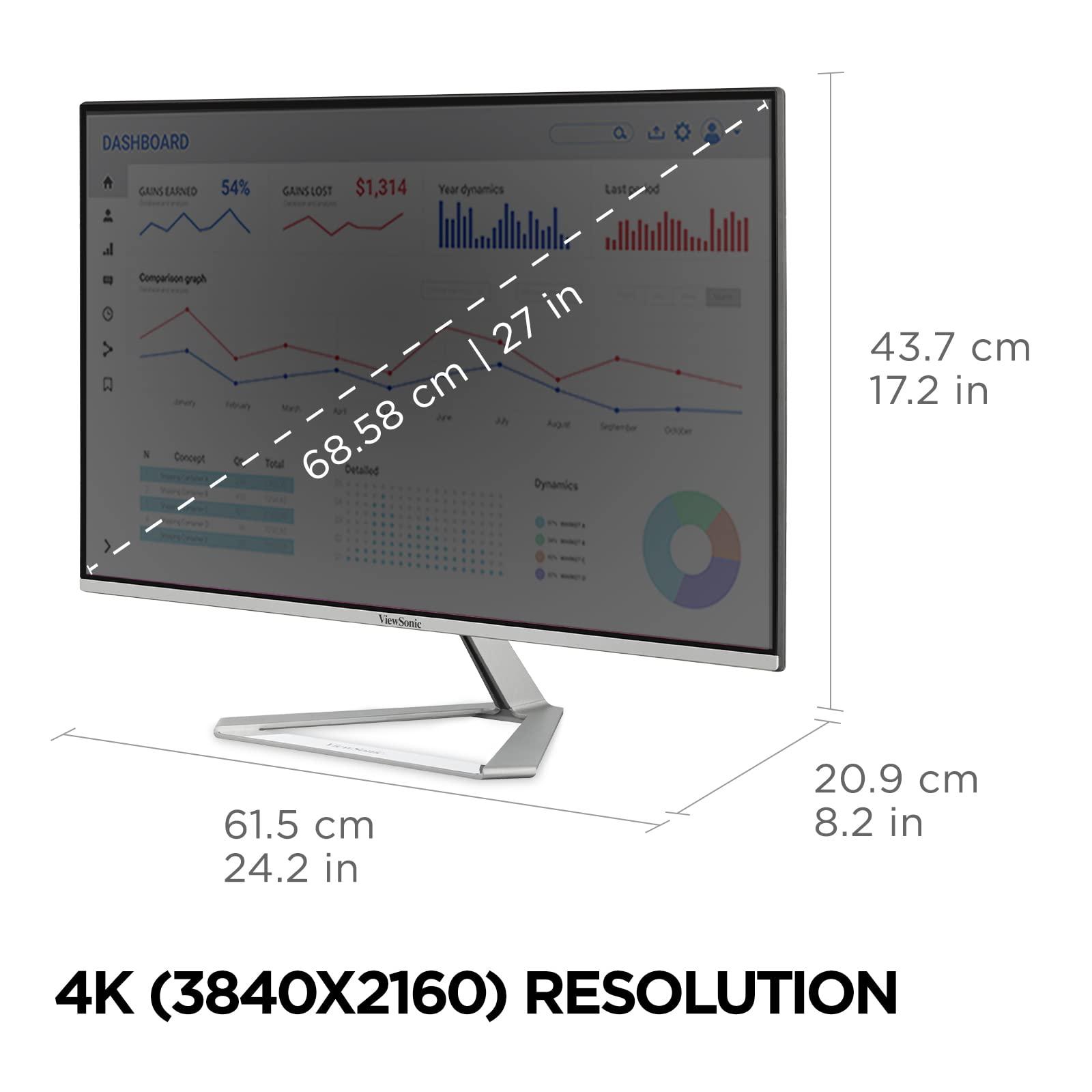 ViewSonic ViewSonic VX2776-4K-MHDU 27 Inch 4K UHD IPS Monitor, 65W USB C, HDR10 Content Support, Thin Bezels, HDMI and DisplayPort