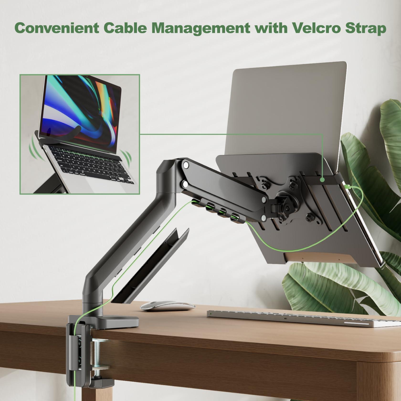 UPGRAVITY UPGRAVITY Laptop Mount, 2-in-1 Gas Spring Laptop Arm for 12\"-17\" Notebook/13-32 Computer Screen, Holds 3.3-17.6lbs, Full Motion Adjustable Laptop Desk Mount with Tray, Clamp-on and Grommet Base
