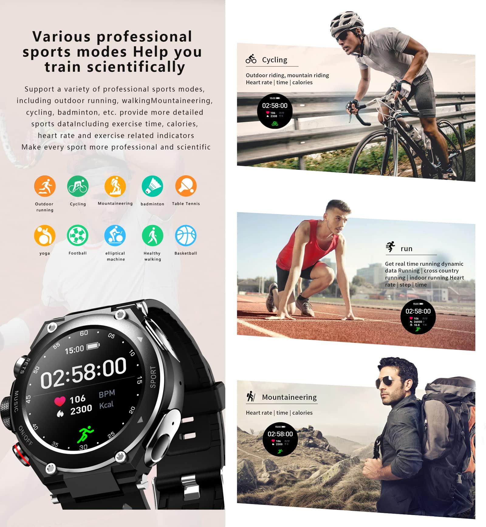 Tuanzi T92 Smart Watch with Earbuds MP3 Bluetooth Headset 3 in 1 1.28 Inch Smartwatch Built-in Wireless Earbuds Speaker Round Fitness Tracker Music Body Health Monitor (Black)