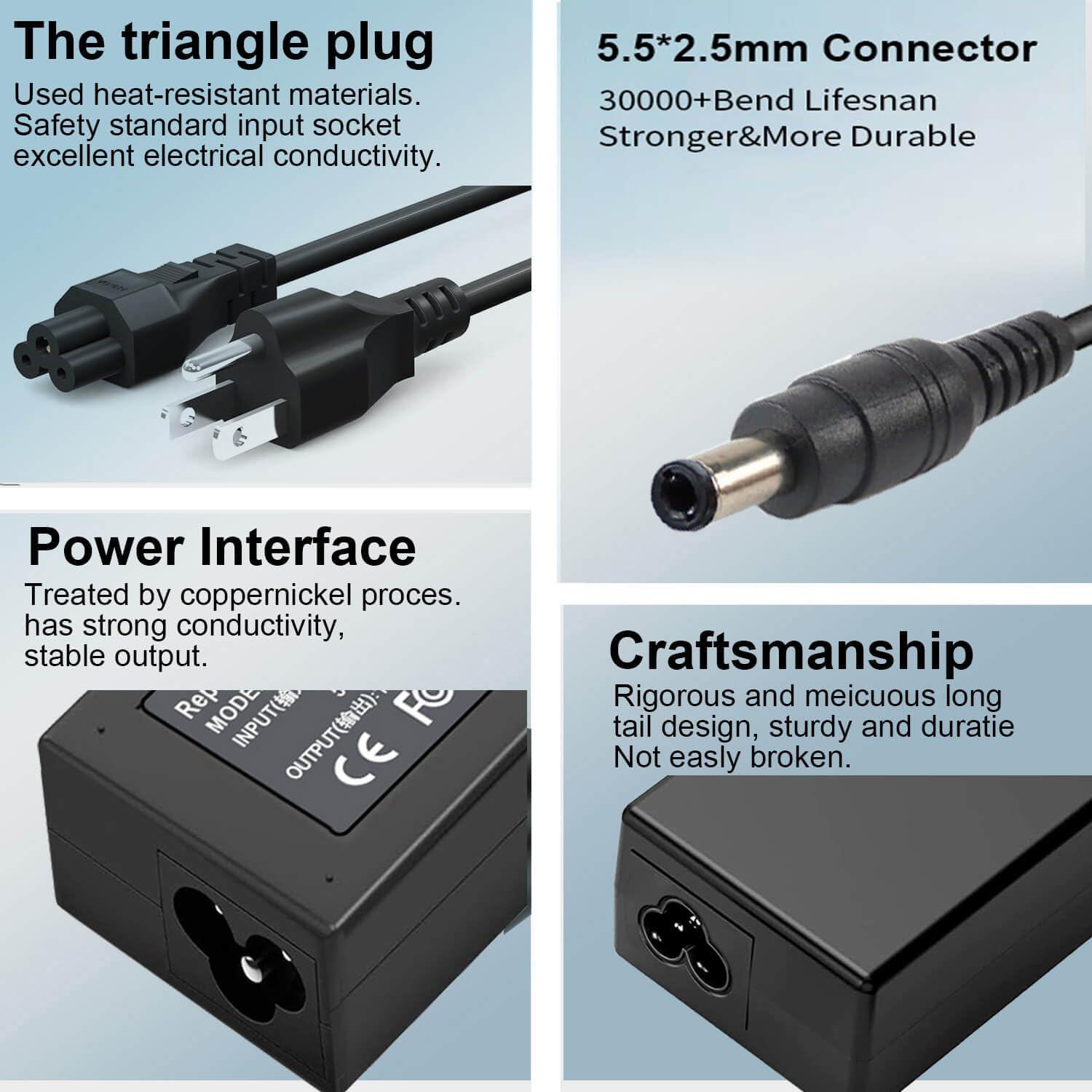 ZAYAUPVL 65W 19V 3.42A Laptop Charger for Toshiba Satellite C55 C55D C55T C655 C655D C675 C855 C855D L55 L655 L675 L745 L755 L775D L855 P755 P845T P855 P875 Portege Z30 Z930 Z830 Power Supply Cord