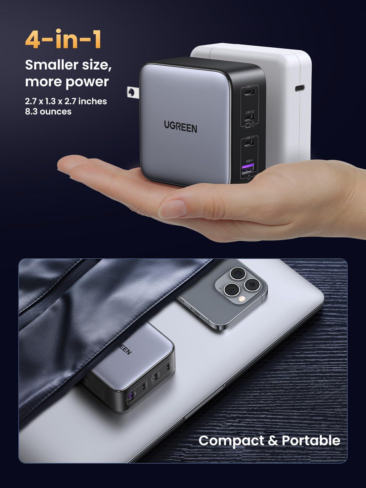 UGREEN UGREEN 100W USB C Charger, Nexode 4-Port GaN Foldable Compact Fast Laptop Charger Power Adapter for MacBook Pro/Air, iPad Pro, iPhone 16 Pro, Galaxy S25/S24, Steam Deck, Google Pixelbook, and More