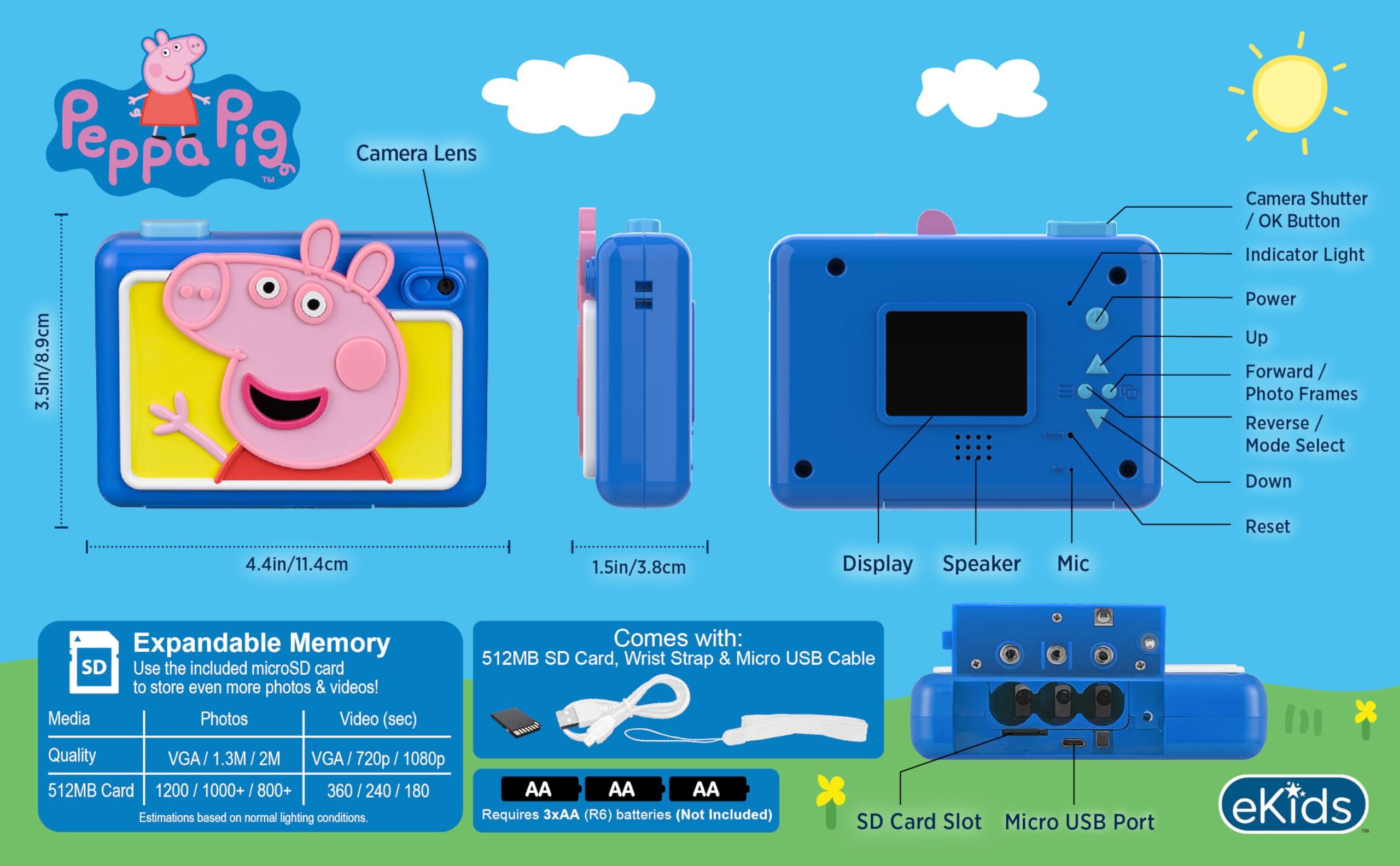 eKids ekids Peppa Pig Kids Camera with SD Card, Digital Camera for Kids with Video Camera, Built-in Digital Stickers for Fans of Peppa Pig Toys